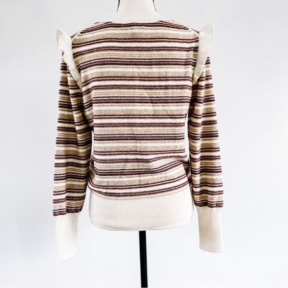 Joie Cais D Porcelain Striped Metallic Wool Cashmere Ruffle Sleeve Sweater Sz M - Picture 5 of 7